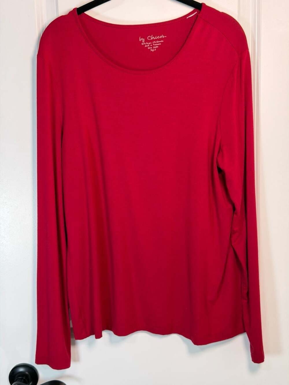 Chico's Red Long Sleeve Scoop Neck Rayon Spandex Top - Size 2